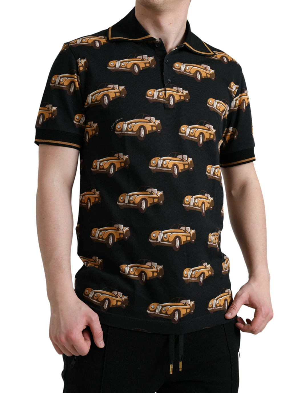 Dolce &amp; Gabbana Sample Sale Dolce &amp; Gabbana Black Car Print Short Sleeve Polo T-shirt - | Designer outlet