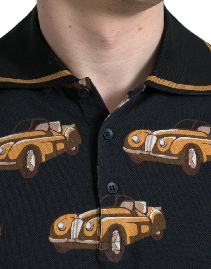 Dolce &amp; Gabbana Sample Sale Dolce &amp; Gabbana Black Car Print Short Sleeve Polo T-shirt - | Designer outlet