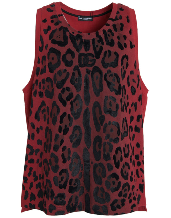 Dolce &amp; Gabbana Sample Sale Dolce &amp; Gabbana Red Leopard Print Sleeveless Tank T-shirt - | Designer outlet
