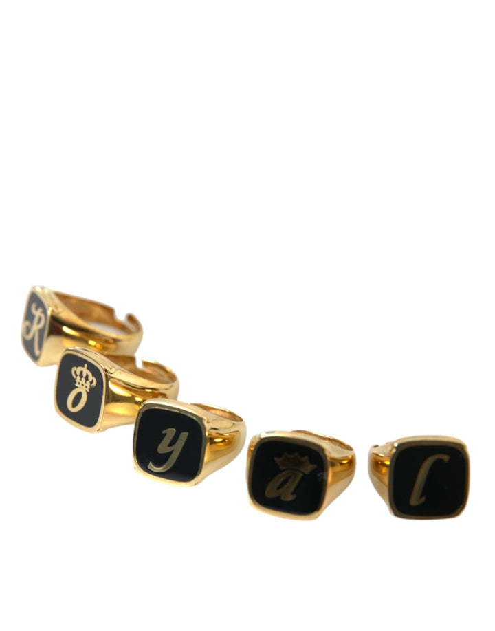 Dolce &amp; Gabbana Sample Sale Dolce &amp; Gabbana Gold Brass ROYAL Enamel Set of 5 Ring - | Designer outlet