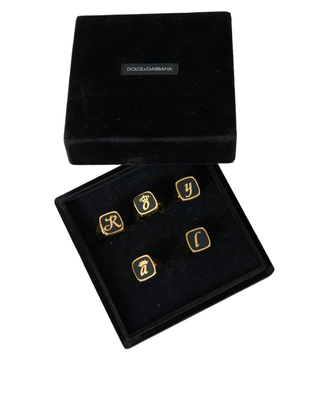 Dolce &amp; Gabbana Sample Sale Dolce &amp; Gabbana Gold Brass ROYAL Enamel Set of 5 Ring - | Designer outlet