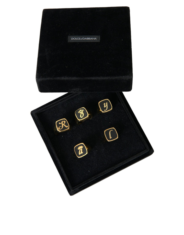 Dolce &amp; Gabbana Sample Sale Dolce &amp; Gabbana Gold Brass ROYAL Enamel Set of 5 Ring - | Designer outlet