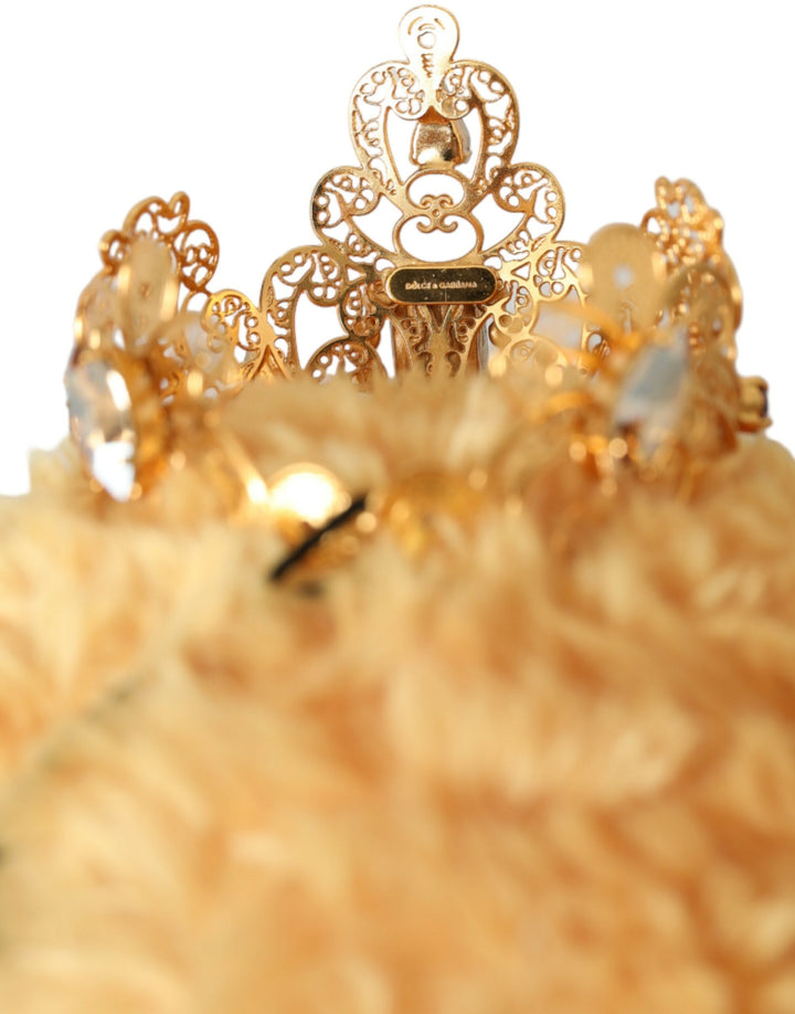 Dolce & Gabbana Brown Teddy Bear Gold Crystal Crown Hair Band Diadem