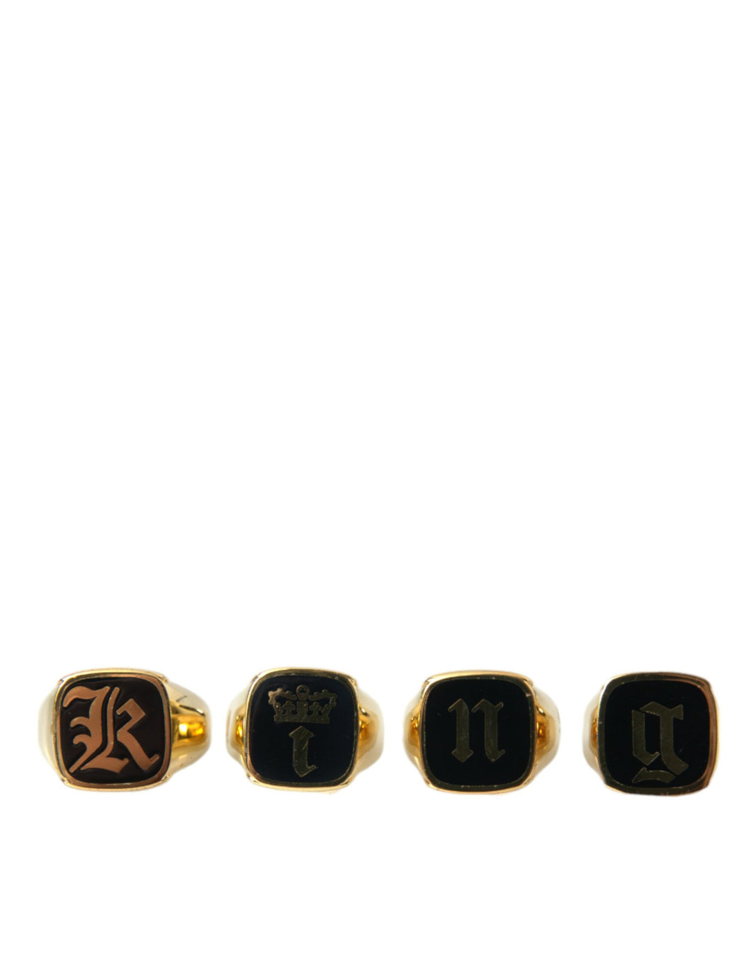 Dolce &amp; Gabbana Sample Sale Dolce &amp; Gabbana Gold Brass KING Enamel Set of 4 Ring - | Designer outlet