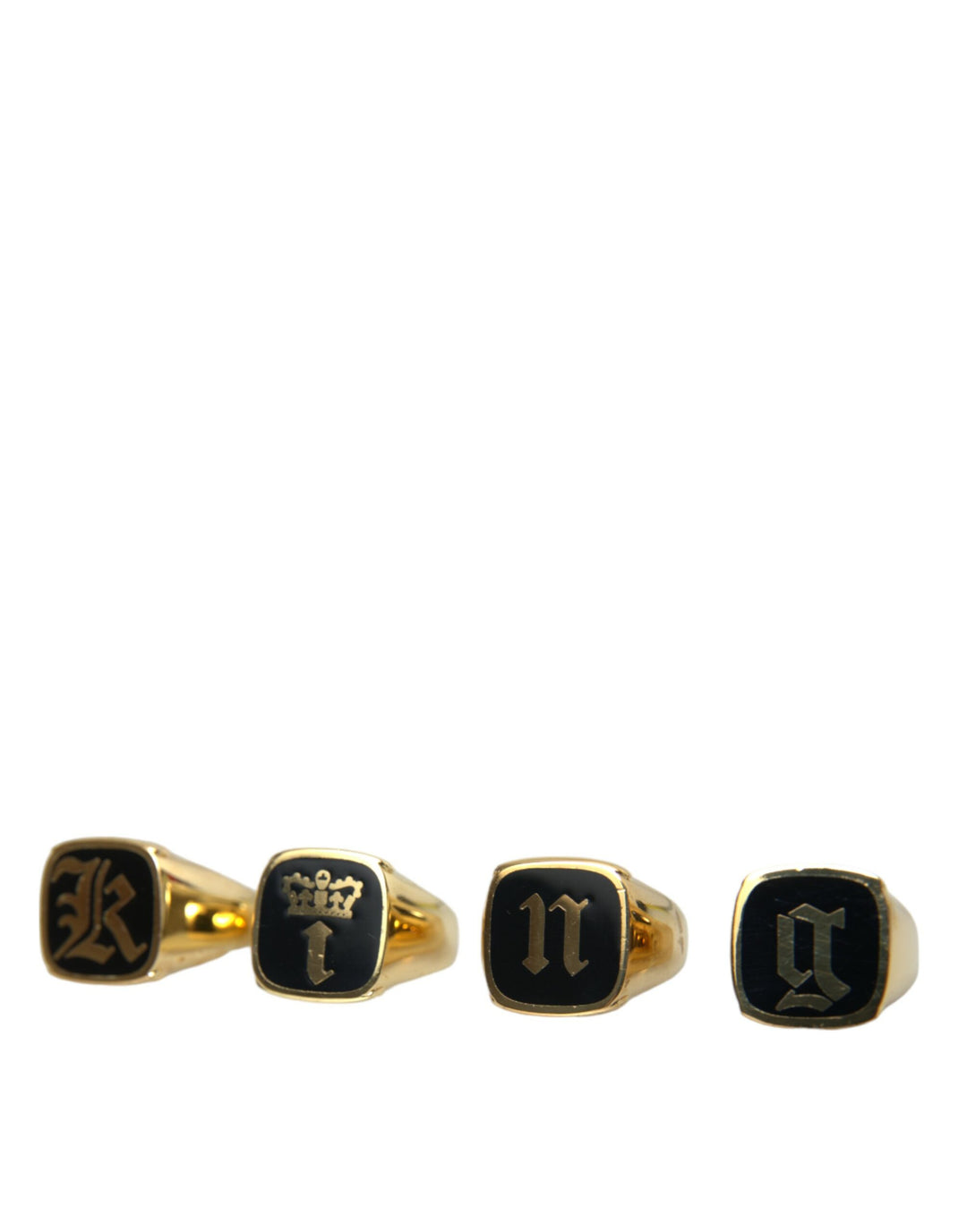 Dolce &amp; Gabbana Sample Sale Dolce &amp; Gabbana Gold Brass KING Enamel Set of 4 Ring - | Designer outlet