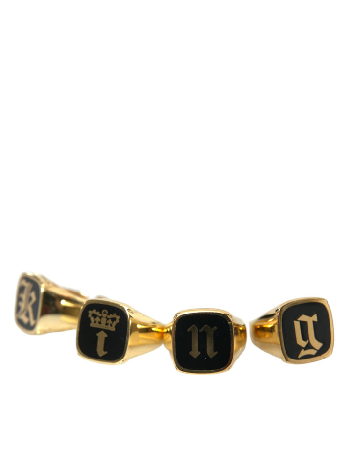 Dolce &amp; Gabbana Sample Sale Dolce &amp; Gabbana Gold Brass KING Enamel Set of 4 Ring - | Designer outlet