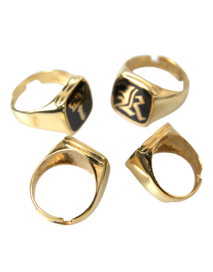 Dolce &amp; Gabbana Sample Sale Dolce &amp; Gabbana Gold Brass KING Enamel Set of 4 Ring - | Designer outlet