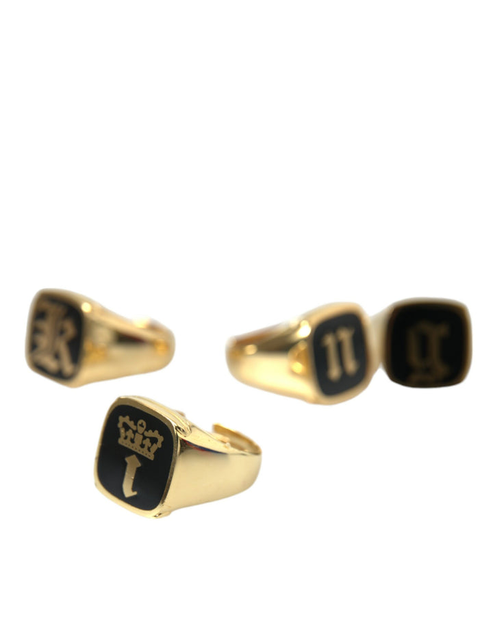 Dolce &amp; Gabbana Sample Sale Dolce &amp; Gabbana Gold Brass KING Enamel Set of 4 Ring - | Designer outlet