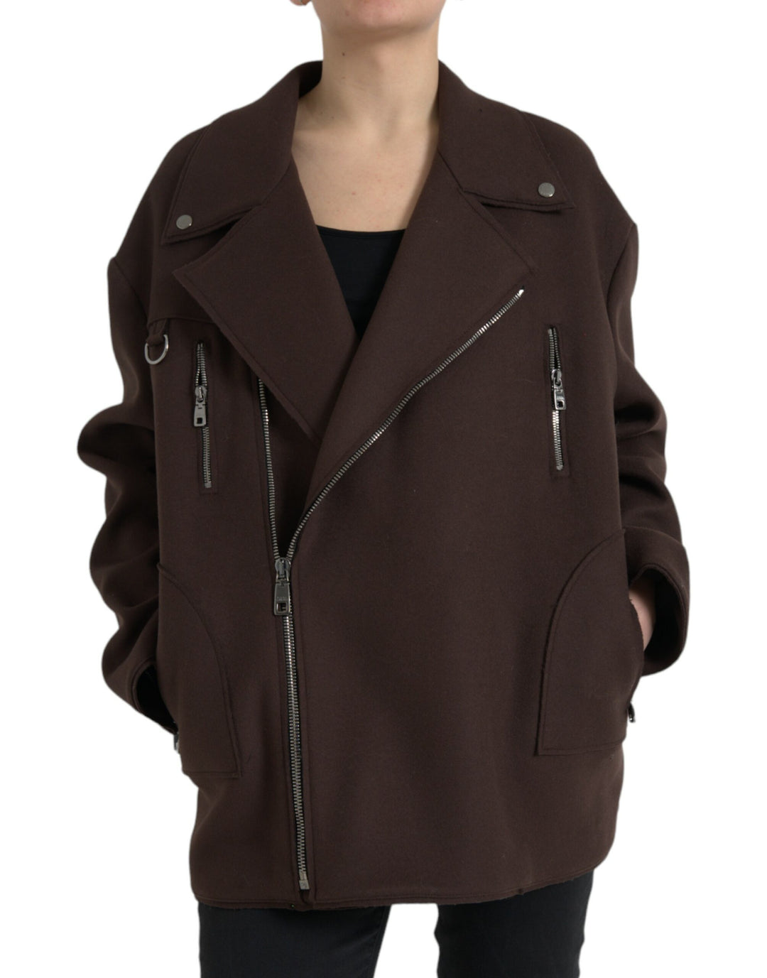 Dolce & Gabbana - Dolce & Gabbana Brown Coat Short Biker Wool Jacket - JKT4051 - 40 - Ask Me Wear