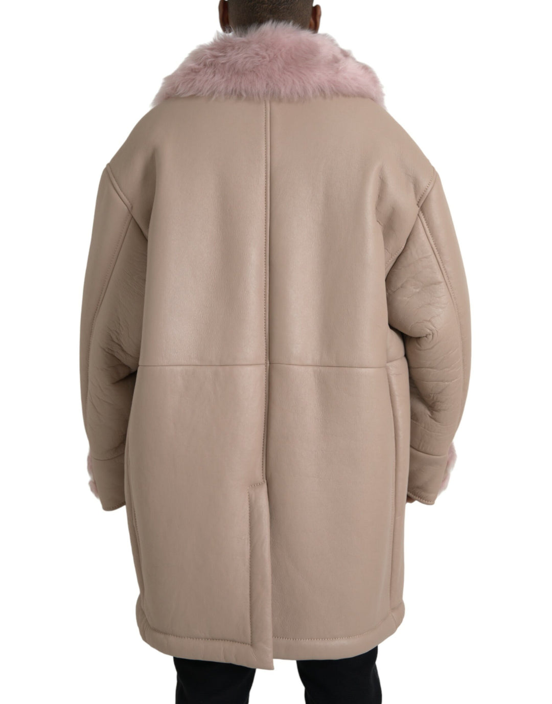 Dolce & Gabbana - Dolce & Gabbana Beige Pink Lamb Leather Shearling Coat Jacket - JKT3853 - 52 - Ask Me Wear