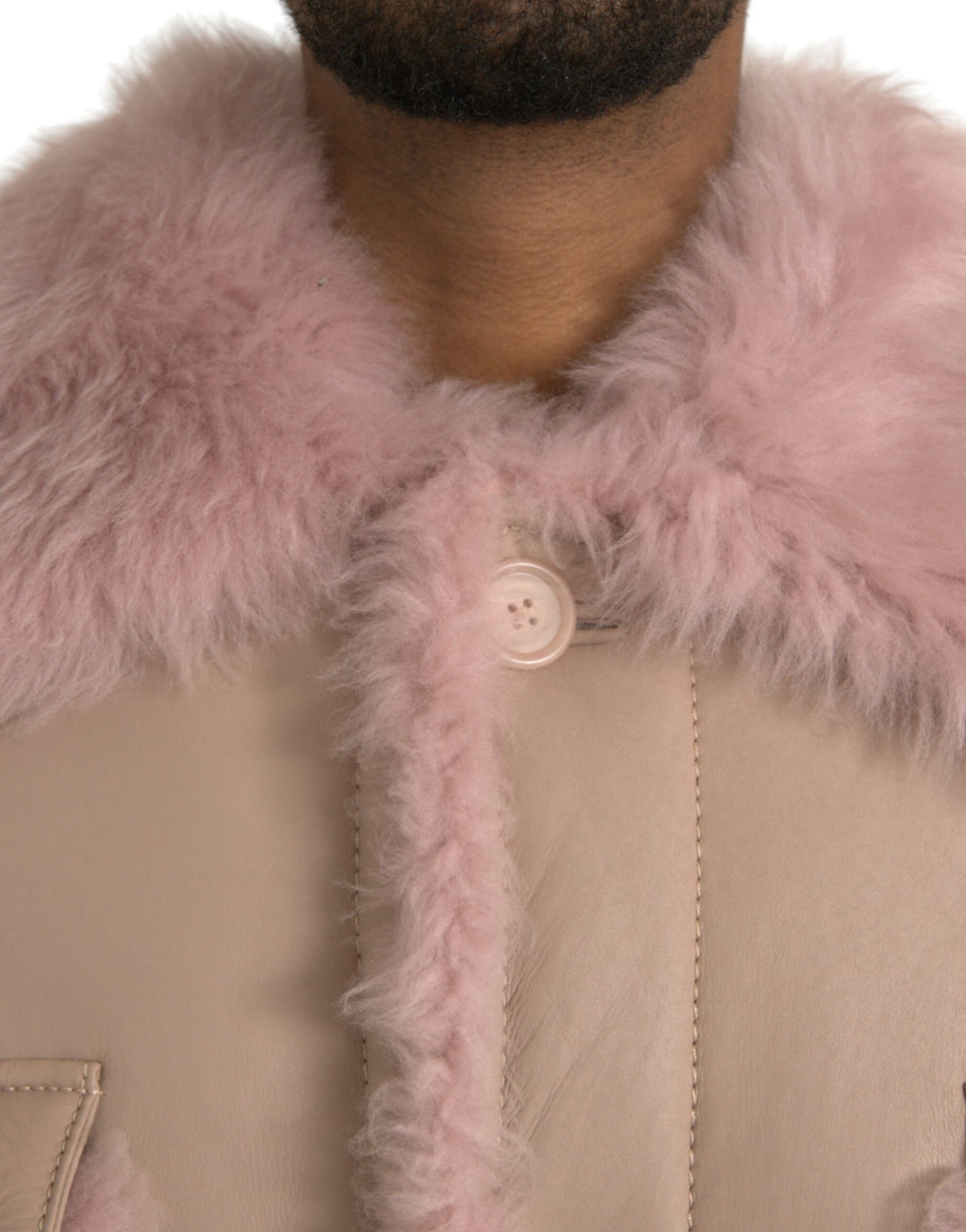 Dolce & Gabbana - Dolce & Gabbana Beige Pink Lamb Leather Shearling Coat Jacket - JKT3853 - 52 - Ask Me Wear