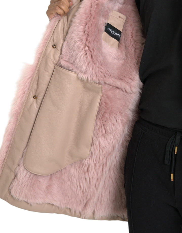 Dolce & Gabbana - Dolce & Gabbana Beige Pink Lamb Leather Shearling Coat Jacket - JKT3853 - 52 - Ask Me Wear