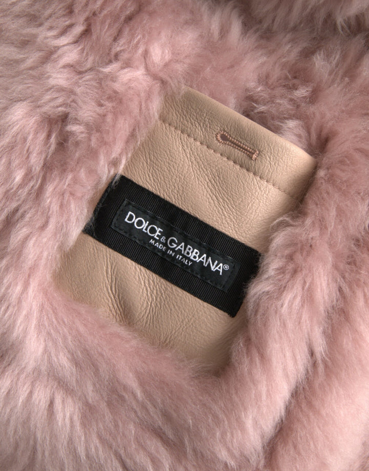 Dolce & Gabbana - Dolce & Gabbana Beige Pink Lamb Leather Shearling Coat Jacket - JKT3853 - 52 - Ask Me Wear