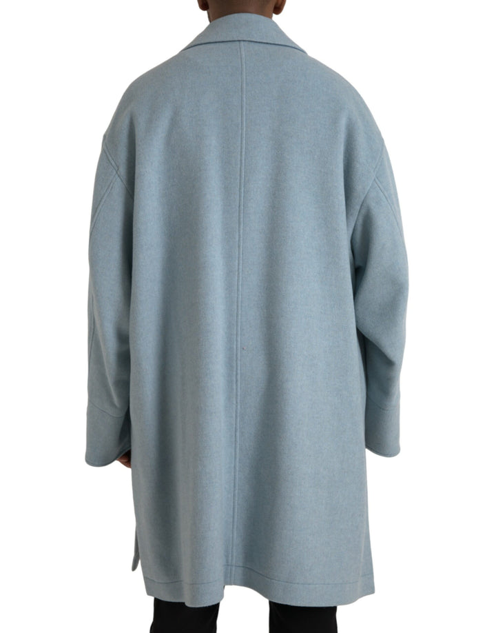 Dolce & Gabbana - Dolce & Gabbana Light Blue Wool Button Trench Coat Jacket - JKT3848 - 52 - Ask Me Wear