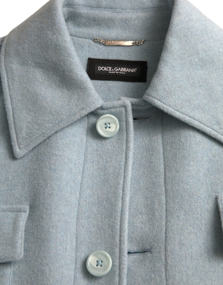 Dolce & Gabbana - Dolce & Gabbana Light Blue Wool Button Trench Coat Jacket - JKT3848 - 52 - Ask Me Wear