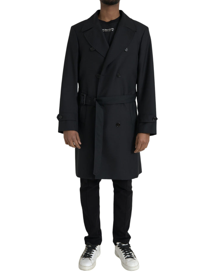 Dolce & Gabbana - Dolce & Gabbana Black Double Breasted Trench Coat Jacket - JKT3857 - 50 - Ask Me Wear