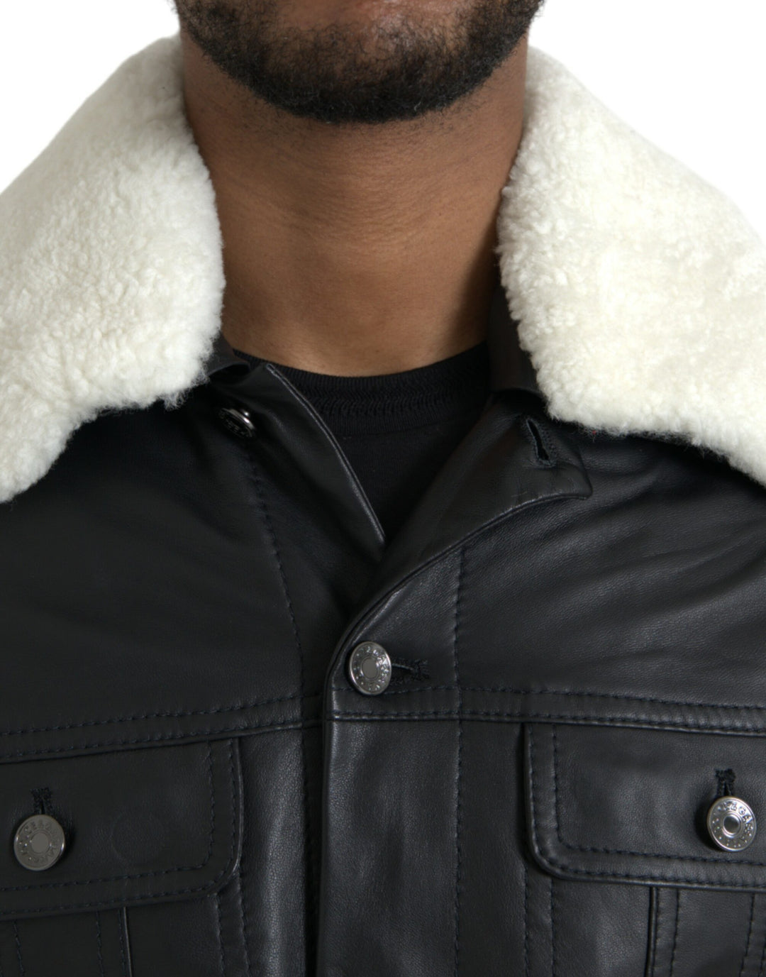 Dolce & Gabbana - Dolce & Gabbana Black Leather Fur Collar Biker Coat Jacket - JKT4049 - 46 - Ask Me Wear