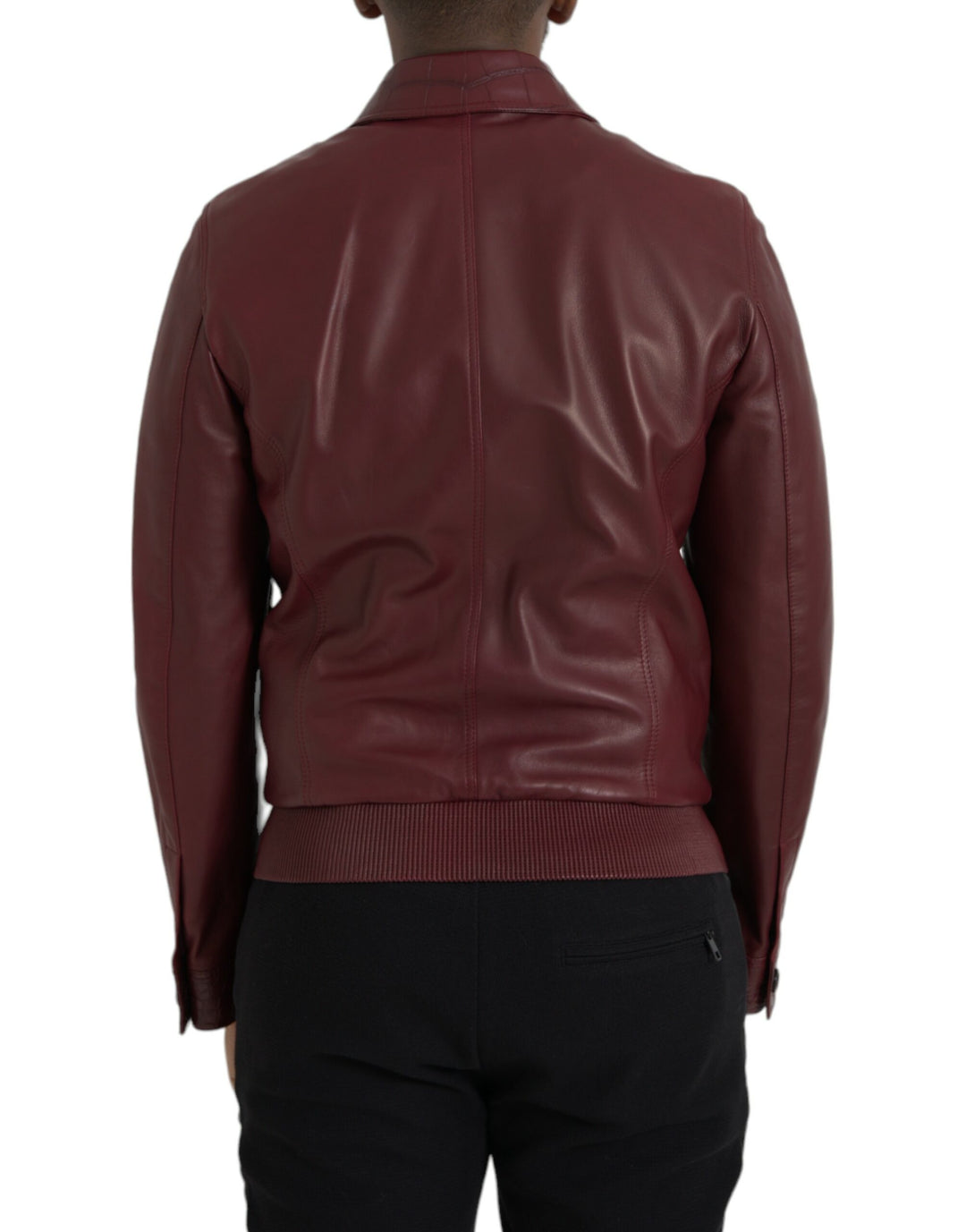 Dolce & Gabbana - Dolce & Gabbana Maroon Exotic Leather Zip Biker Coat Jacket - JKT4054 - 48 - Ask Me Wear