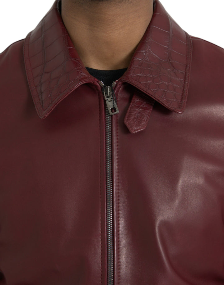 Dolce & Gabbana - Dolce & Gabbana Maroon Exotic Leather Zip Biker Coat Jacket - JKT4054 - 48 - Ask Me Wear