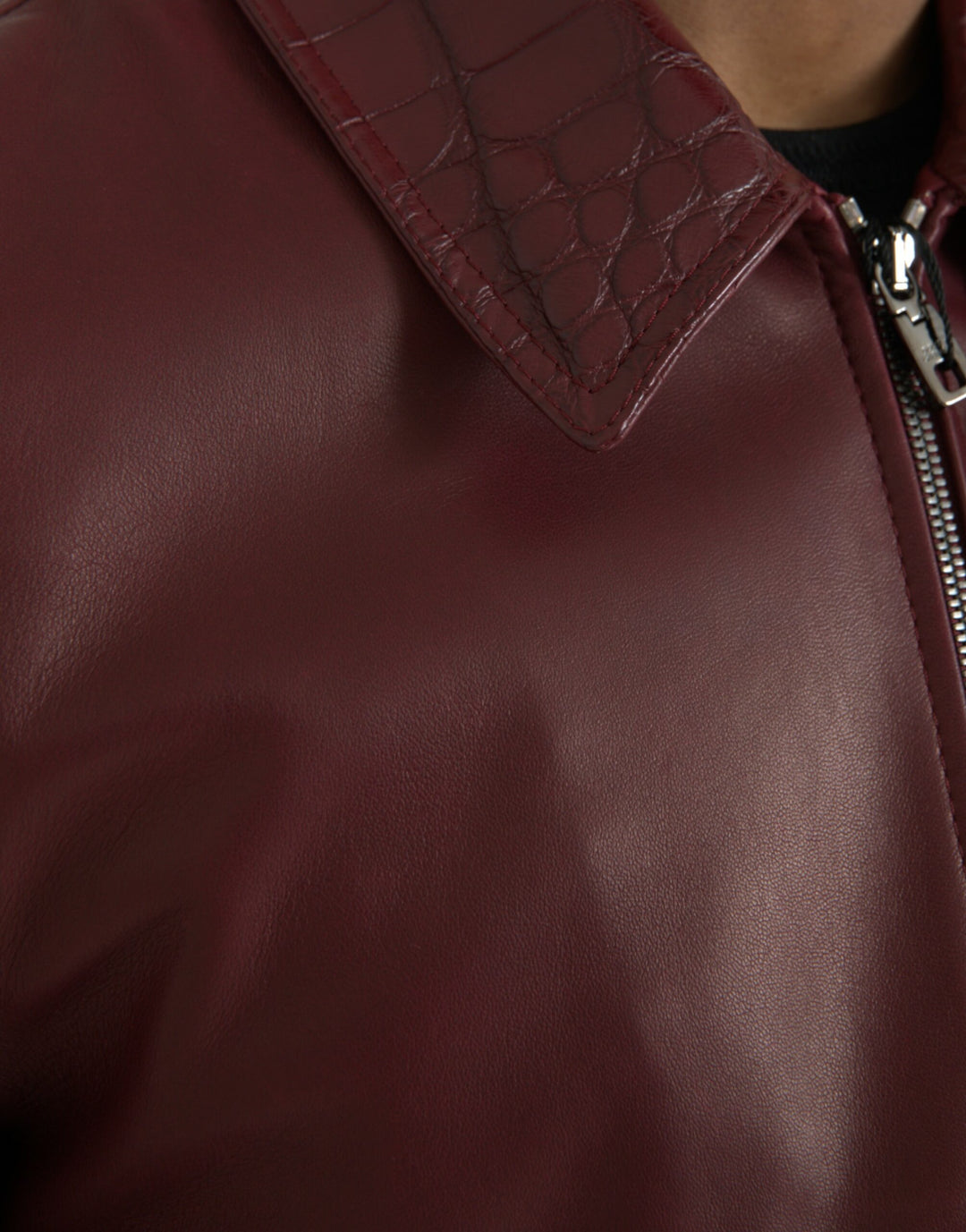 Dolce & Gabbana - Dolce & Gabbana Maroon Exotic Leather Zip Biker Coat Jacket - JKT4054 - 48 - Ask Me Wear