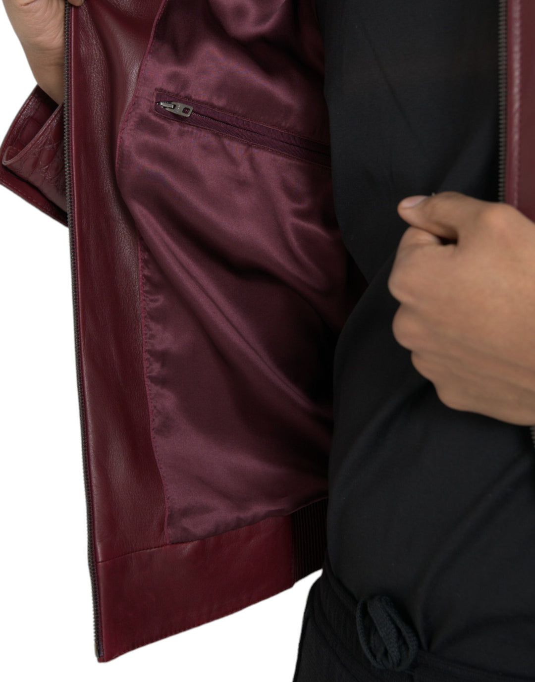 Dolce & Gabbana - Dolce & Gabbana Maroon Exotic Leather Zip Biker Coat Jacket - JKT4054 - 48 - Ask Me Wear