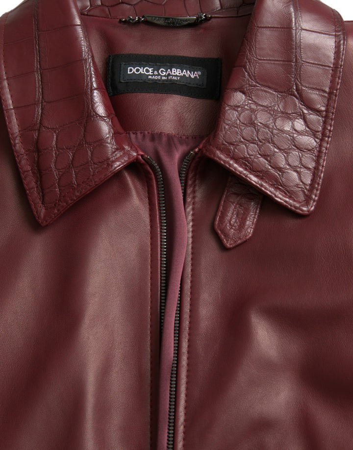 Dolce & Gabbana - Dolce & Gabbana Maroon Exotic Leather Zip Biker Coat Jacket - JKT4054 - 48 - Ask Me Wear