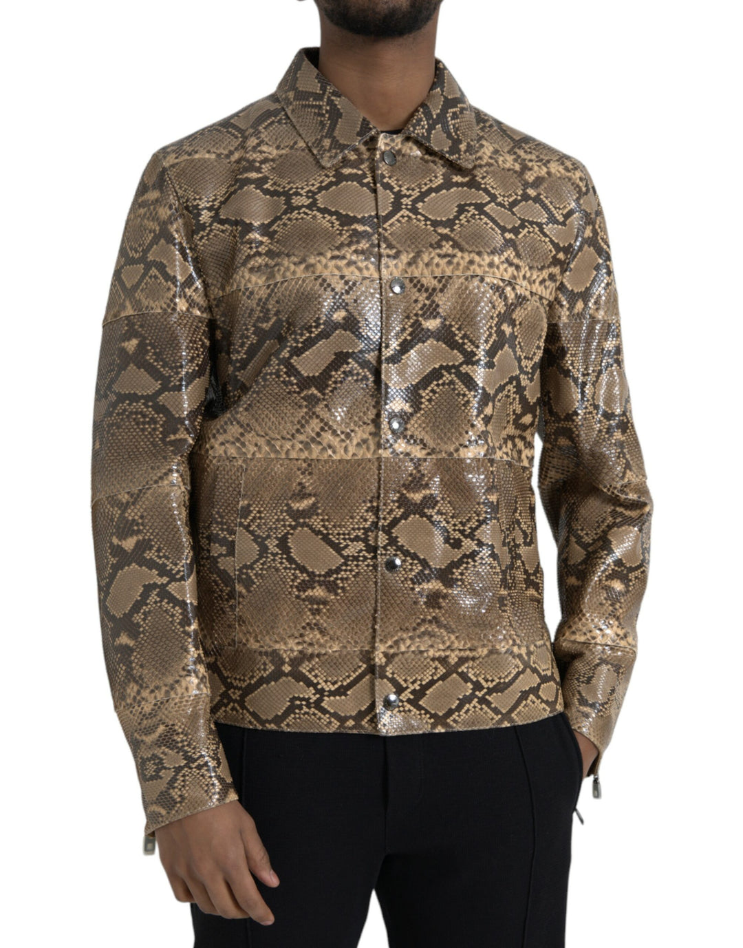 Dolce & Gabbana - Dolce & Gabbana Beige Exotic Leather Biker Blouson Jacket - JKT4055 - 52 - Ask Me Wear