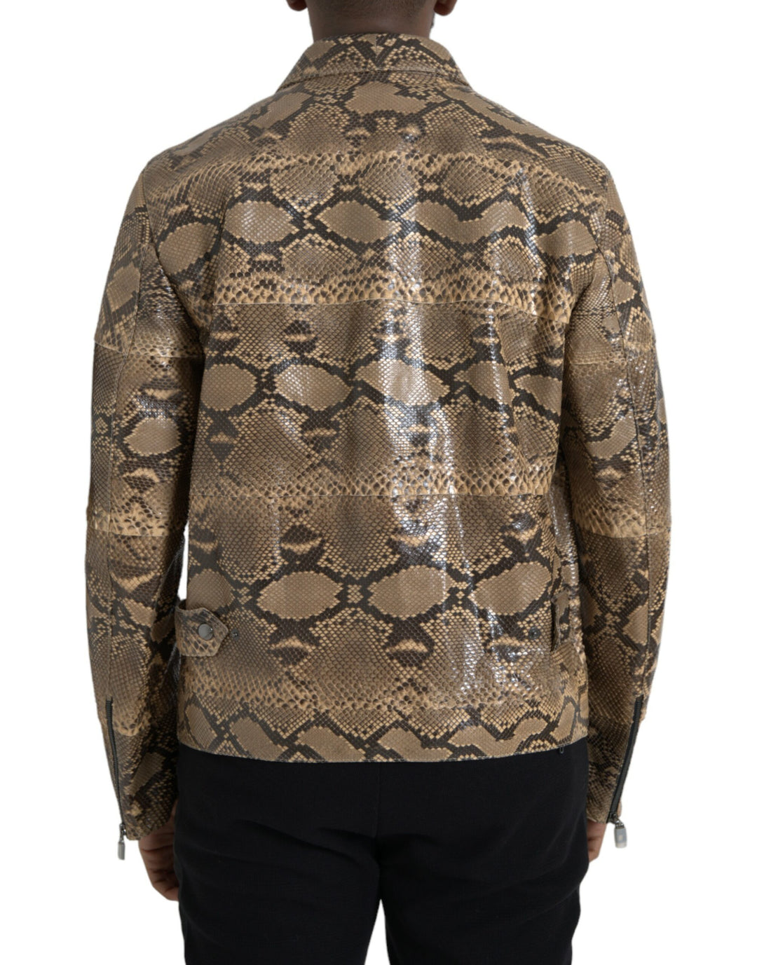 Dolce & Gabbana - Dolce & Gabbana Beige Exotic Leather Biker Blouson Jacket - JKT4055 - 52 - Ask Me Wear