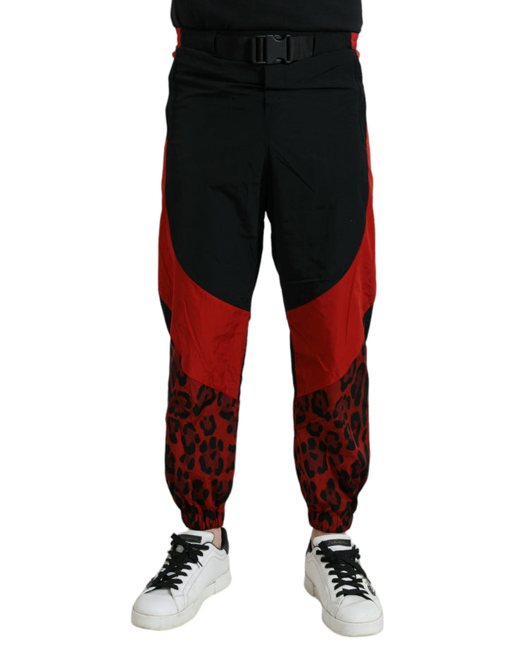 Dolce &amp; Gabbana Sample Sale Dolce &amp; Gabbana Black Red Leopard Print Nylon Jogger Pants - | Designer outlet
