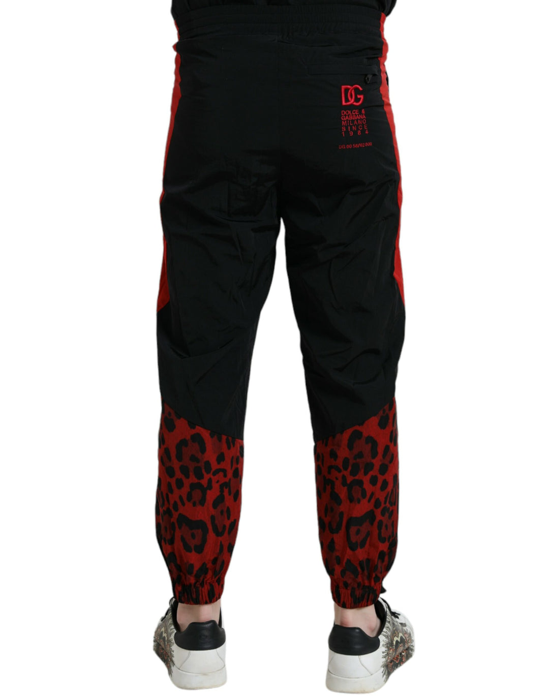 Dolce &amp; Gabbana Sample Sale Dolce &amp; Gabbana Black Red Leopard Print Nylon Jogger Pants - | Designer outlet