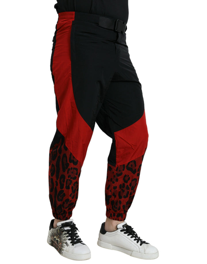Dolce &amp; Gabbana Sample Sale Dolce &amp; Gabbana Black Red Leopard Print Nylon Jogger Pants - | Designer outlet