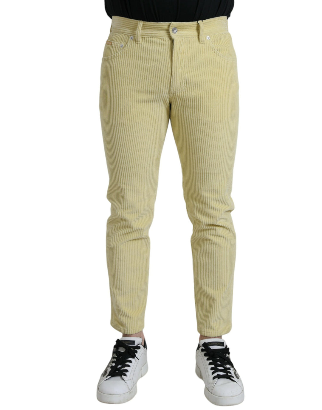 Dolce &amp; Gabbana Sample Sale Dolce &amp; Gabbana Yellow Corduroy Logo Plaque Skinny Denim Jeans - | Designer outlet