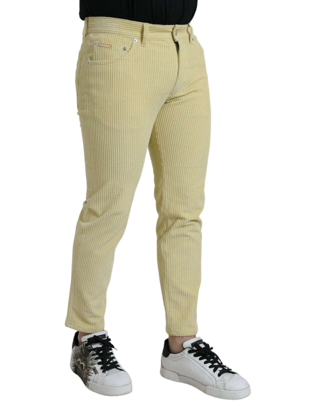 Dolce &amp; Gabbana Sample Sale Dolce &amp; Gabbana Yellow Corduroy Logo Plaque Skinny Denim Jeans - | Designer outlet