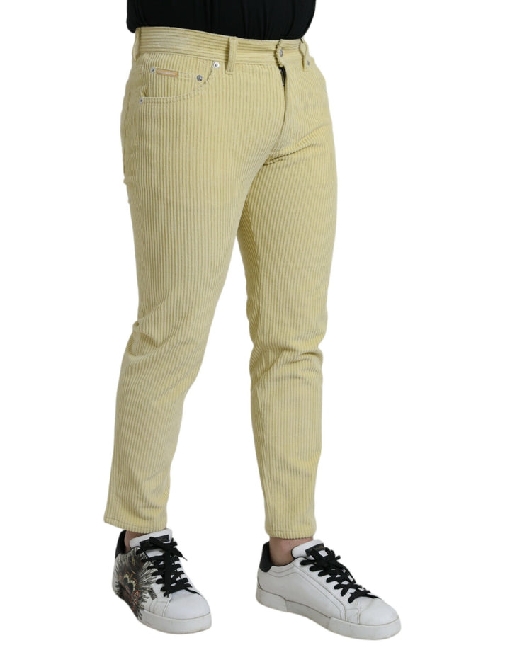 Dolce &amp; Gabbana Sample Sale Dolce &amp; Gabbana Yellow Corduroy Logo Plaque Skinny Denim Jeans - | Designer outlet