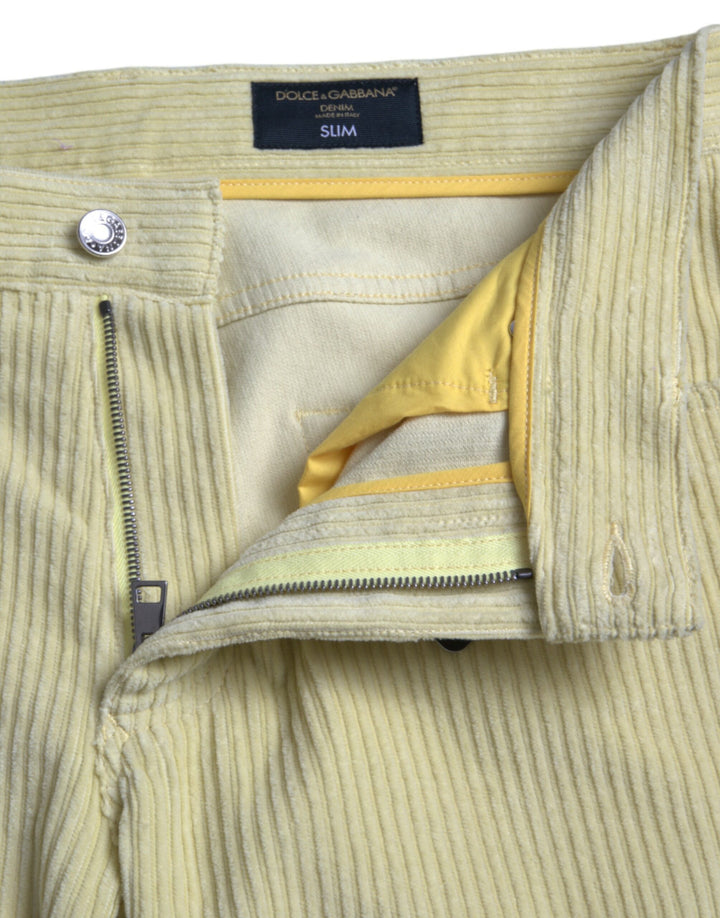 Dolce &amp; Gabbana Sample Sale Dolce &amp; Gabbana Yellow Corduroy Logo Plaque Skinny Denim Jeans - | Designer outlet