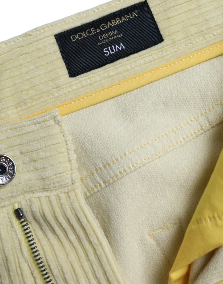 Dolce &amp; Gabbana Sample Sale Dolce &amp; Gabbana Yellow Corduroy Logo Plaque Skinny Denim Jeans - | Designer outlet