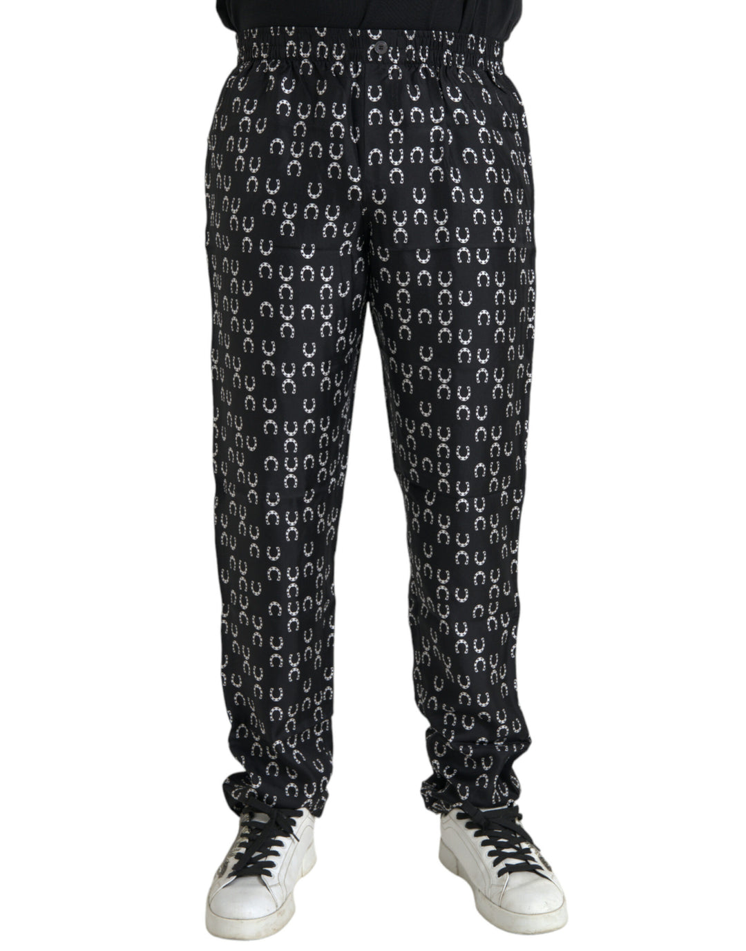 Dolce &amp; Gabbana Sample Sale Dolce &amp; Gabbana Black Horseshoe Print Silk Pants - | Designer outlet