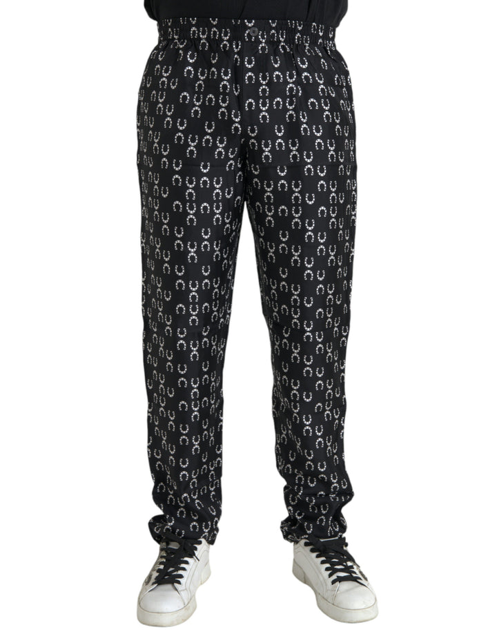 Dolce &amp; Gabbana Sample Sale Dolce &amp; Gabbana Black Horseshoe Print Silk Pants - | Designer outlet