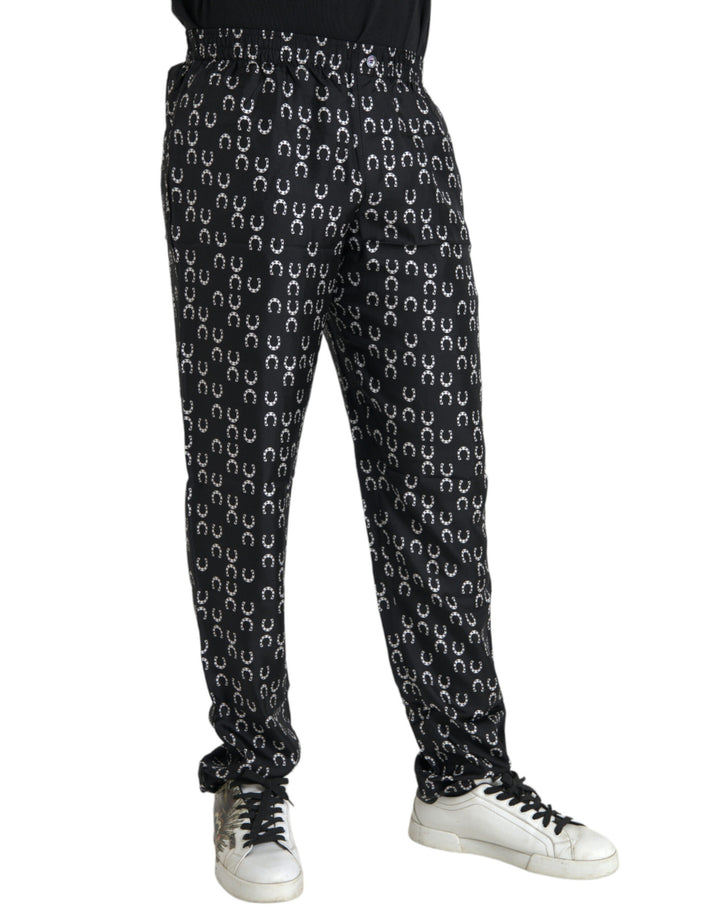 Dolce &amp; Gabbana Black Horseshoe Print Silk Pants by Dolce &amp; Gabbana outlet now on sale