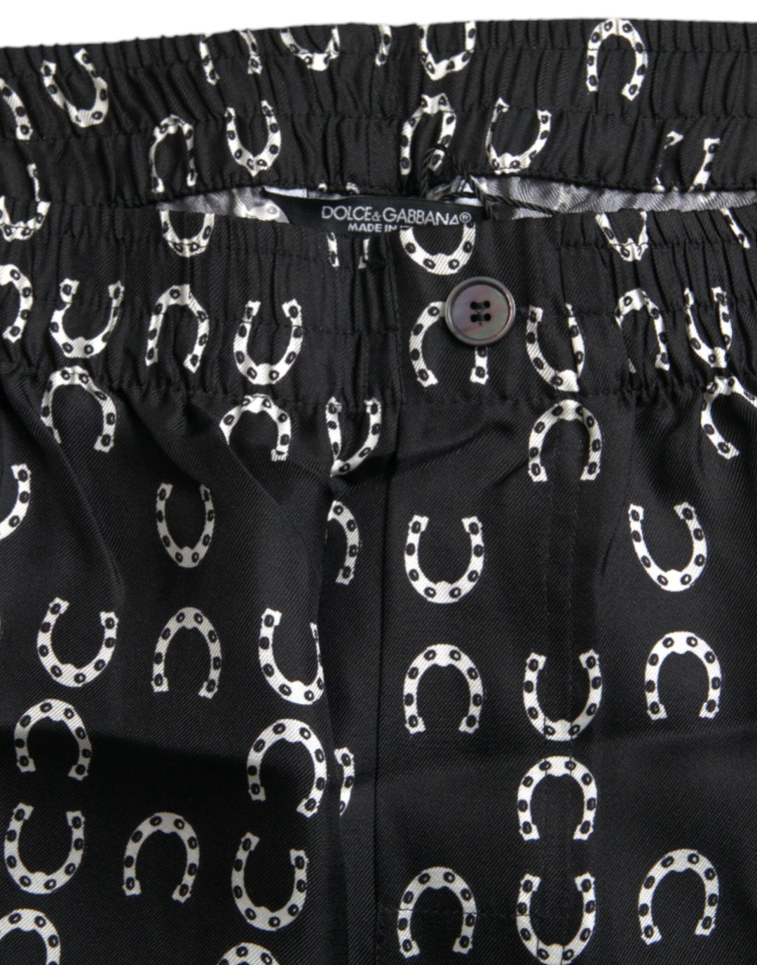 Dolce &amp; Gabbana Black Horseshoe Print Silk Pants by Dolce &amp; Gabbana outlet now on sale