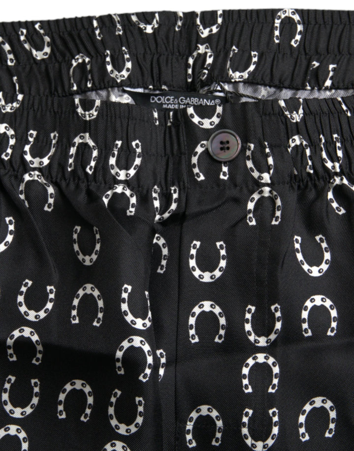 Dolce &amp; Gabbana Black Horseshoe Print Silk Pants by Dolce &amp; Gabbana outlet now on sale