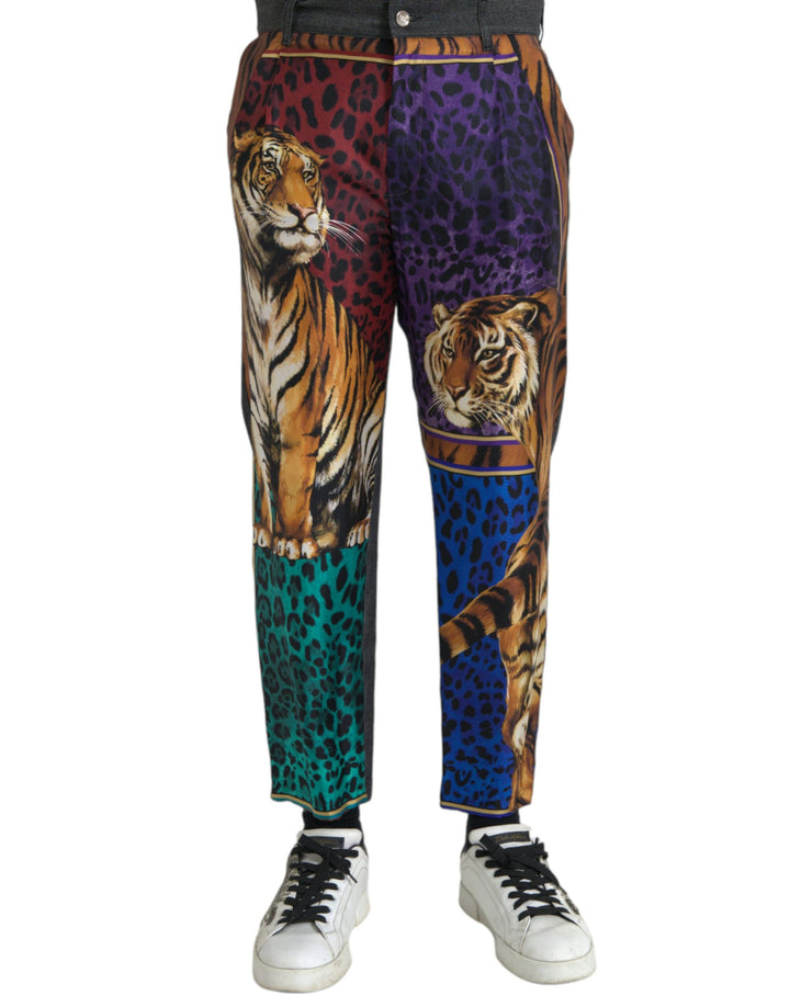 Dolce &amp; Gabbana Multicolor Tiger Leopard Cotton Loose Tapered Pants by Dolce &amp; Gabbana outlet now on sale