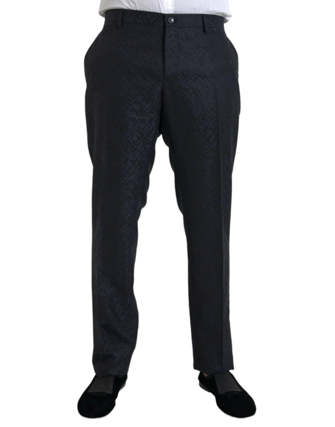 Dolce &amp; Gabbana Blue Brocade Wool Skinny Men Dress Pants by Dolce &amp; Gabbana outlet now on sale