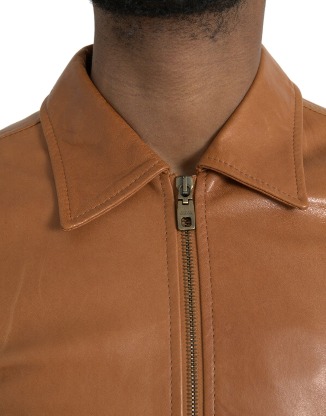 Dolce & Gabbana - Dolce & Gabbana Brown Lamb Leather Full Zip Blouson Jacket - JKT4047 - 44 - Ask Me Wear