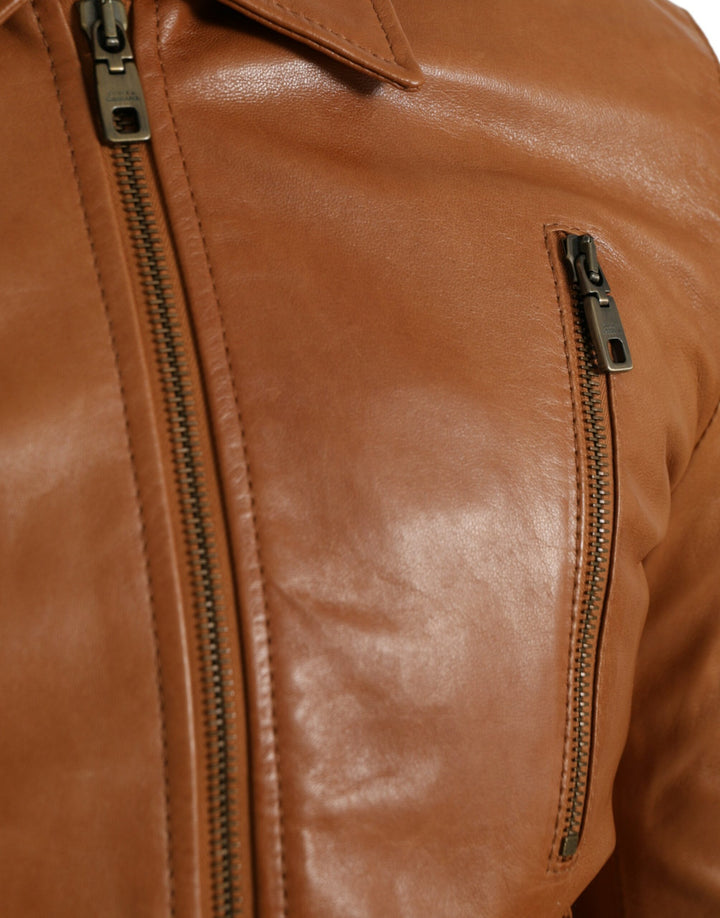 Dolce & Gabbana - Dolce & Gabbana Brown Lamb Leather Full Zip Blouson Jacket - JKT4047 - 44 - Ask Me Wear