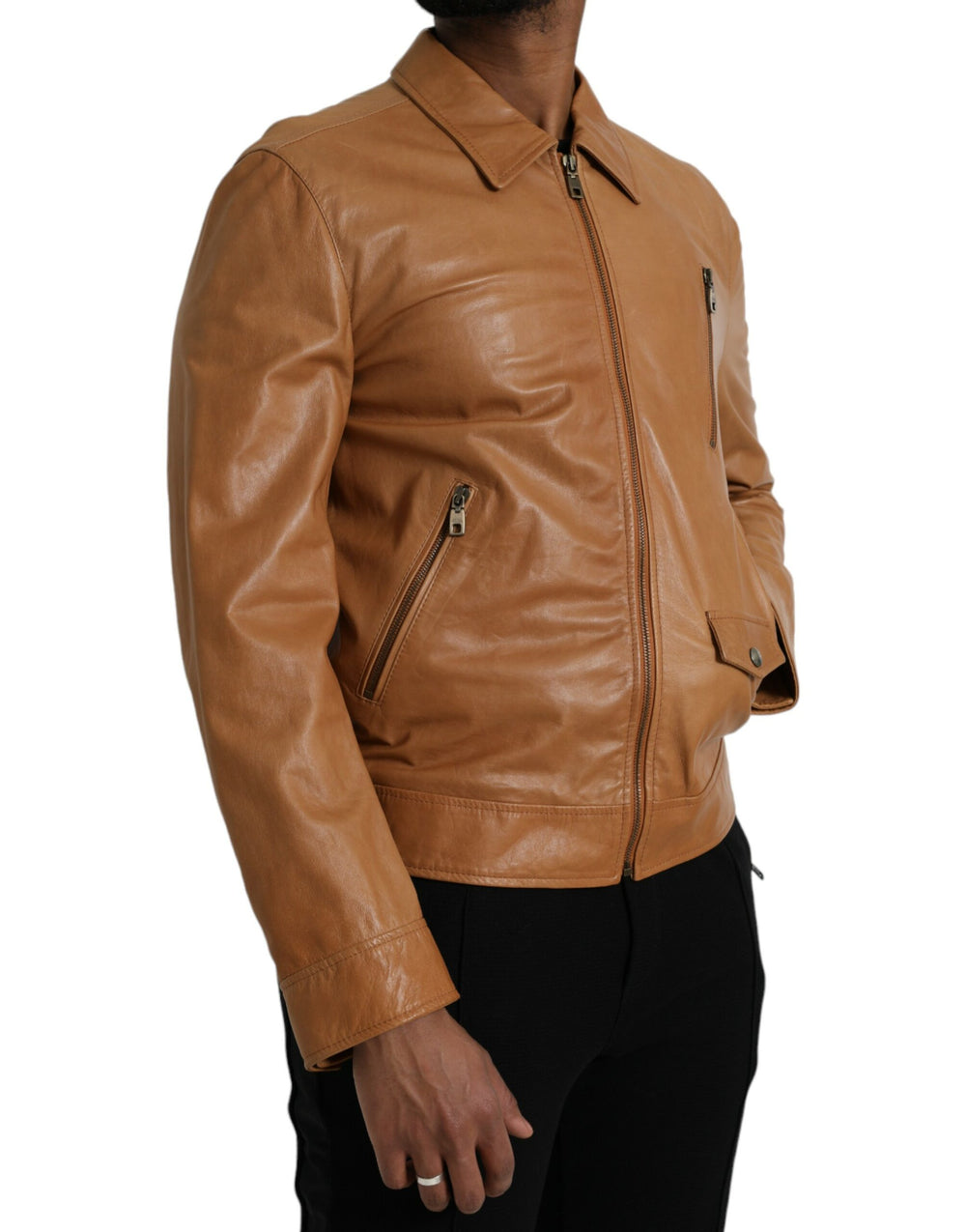 Dolce & Gabbana - Dolce & Gabbana Brown Lamb Leather Full Zip Blouson Jacket - JKT4048 - 50 - Ask Me Wear