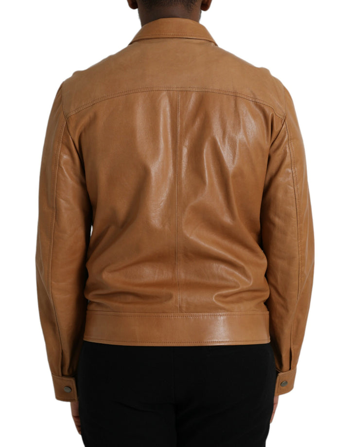 Dolce & Gabbana - Dolce & Gabbana Brown Lamb Leather Full Zip Blouson Jacket - JKT4048 - 50 - Ask Me Wear