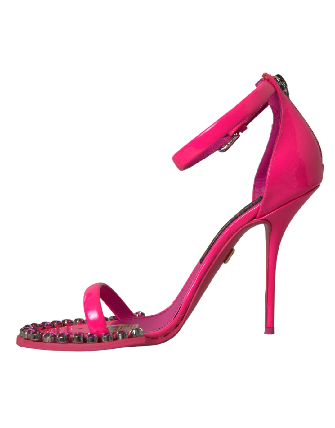 Dolce & Gabbana Pink Leather Crystal Heels Sandals Shoes