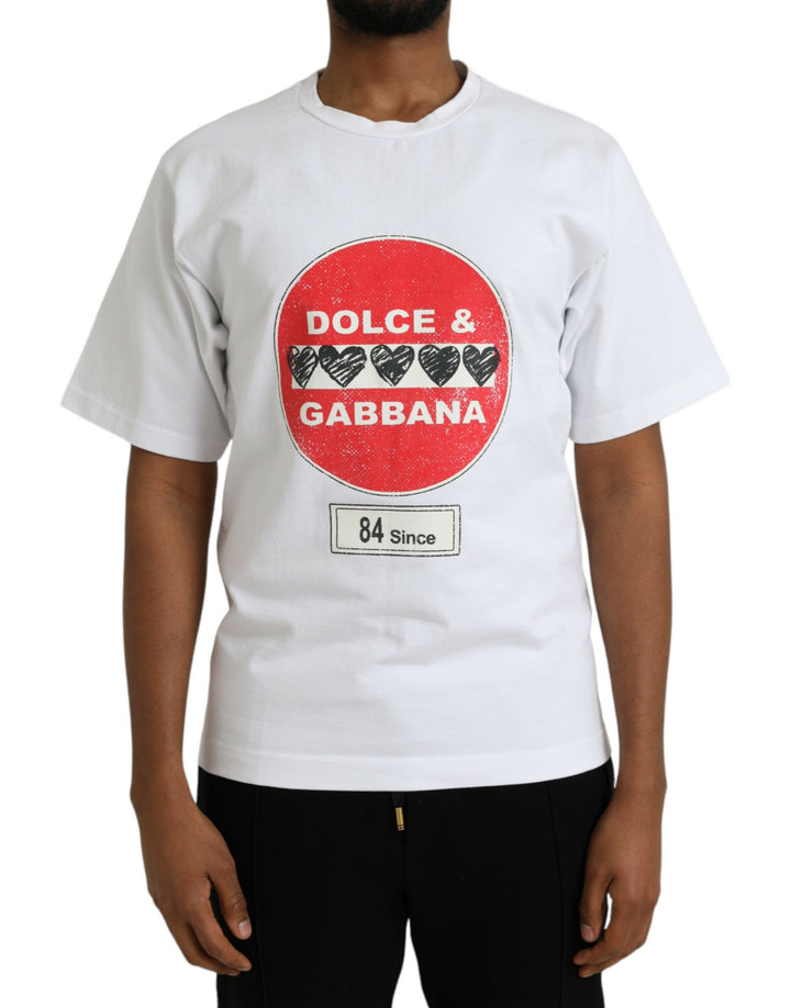 Dolce &amp; Gabbana Sample Sale Dolce &amp; Gabbana White Amor Heart Cotton Crewneck Short Sleeve T-shirt - | Designer outlet