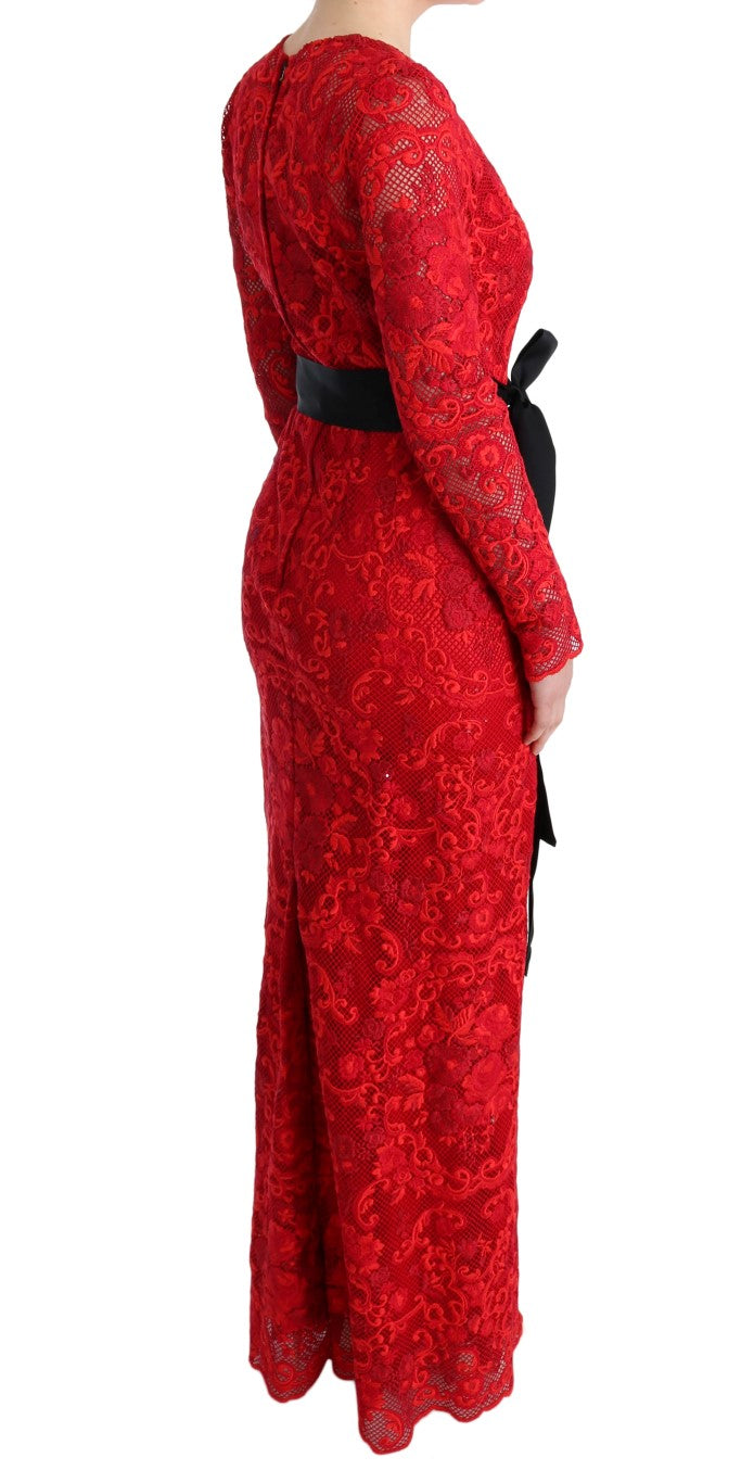 Dolce & Gabbana Elegant Red Sheath Dress with Silk Bow Belt